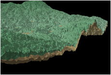 図-2　地表面高(茶色)と森林樹冠面高(緑色)の断面図