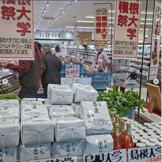 まるごう川津店における農場生産物の特設コーナー